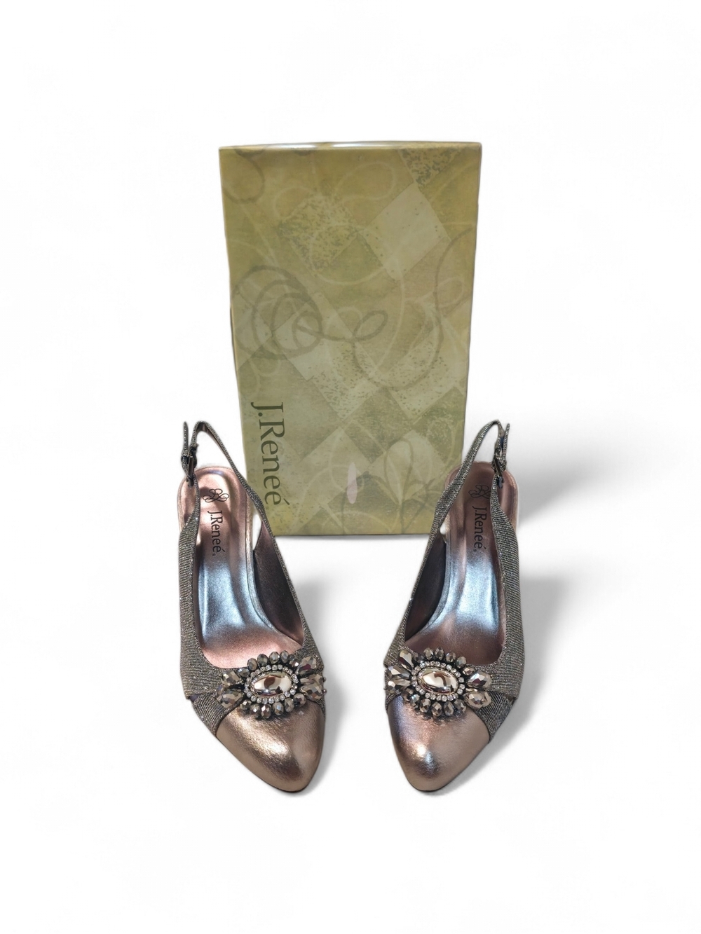 J.Renee Metallic Silver Slingback Heels with Crystal Accent